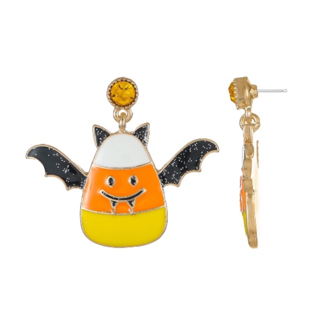 Way to Celebrate Halloween Candy Corn Bat Earrings